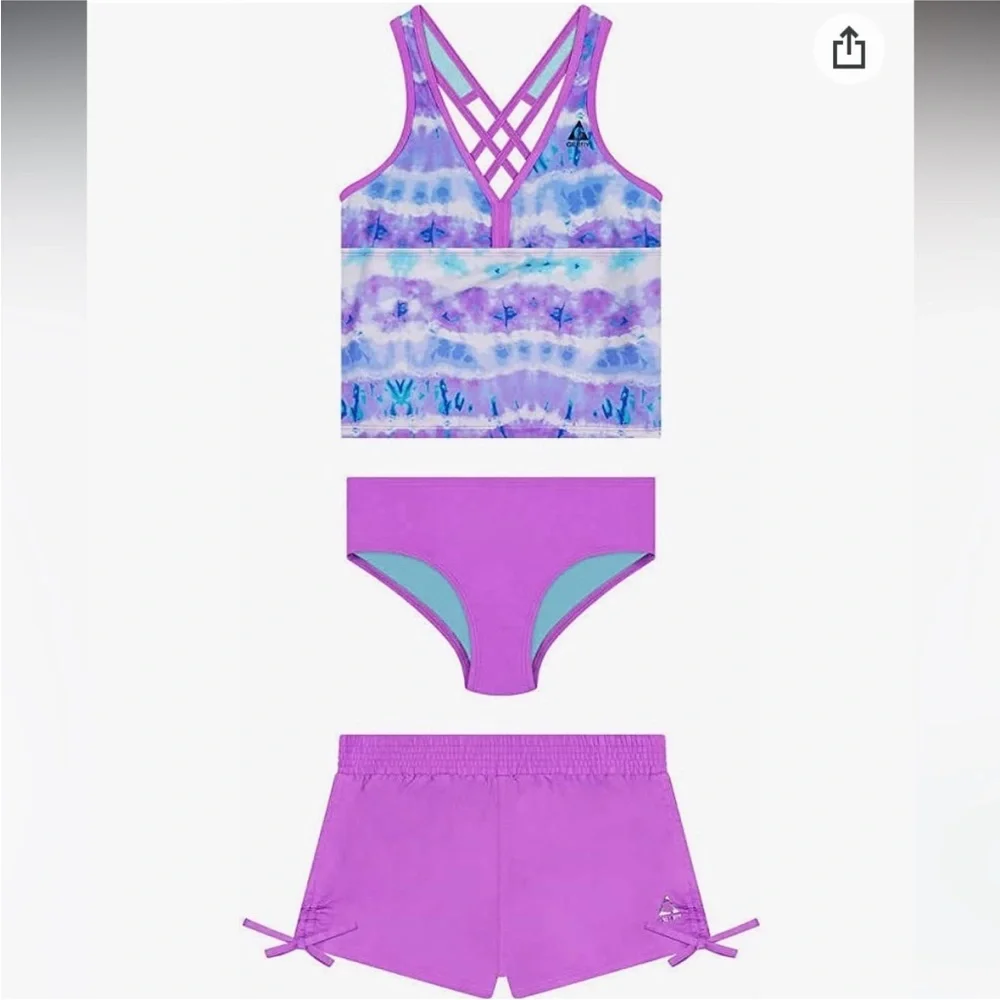 Gerry Girls Lavender 3-Piece Tankini & Shorts Swimsuit Set Size: Medium (10/12) - Picture 1 of 6